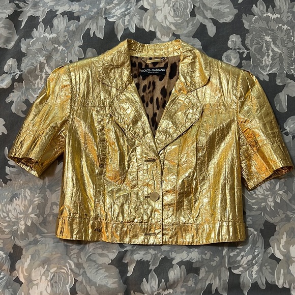 Rare Dolce & Gabbana Gold Leather Jacket Size 46 - Picture 9 of 14